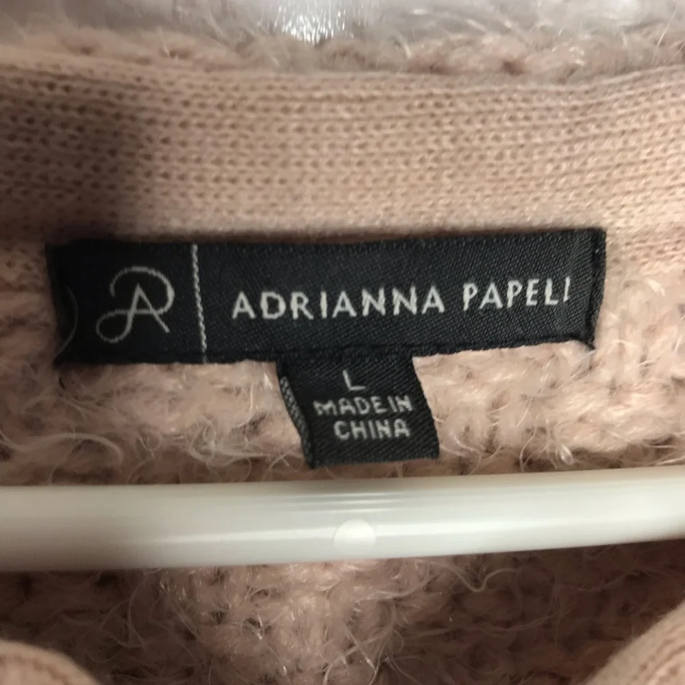 Adrianna Papell blush pink fuzzy open cardigan Lg